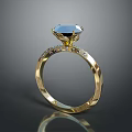 Elegant Gold Ring Featuring Blue Gemstone And Small Diamonds For Daily Use 3d model