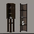 Stylish Shelving Units With Multi Layer Design Column Supports Curved Frame And Decorative Displays