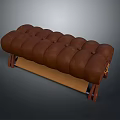 Brown Leather Button Tufted Bench With Wooden Legs And Classic Design