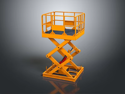 Industrial Yellow Scissor Lift Platform With Guardrail And Hydraulic System 3d model