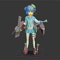 Blue Haired Anime Style 3D Game Character In Sailor Uniform Holding Weapon With Red Shoes