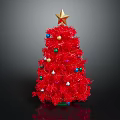 Red Artificial Christmas Tree With Golden Star Top And Colorful Decorative Balls