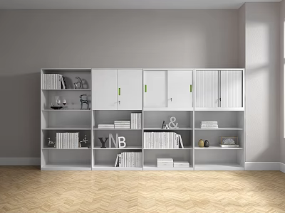 Modern White Bookcase Interior Design With Multiple Shelves Books And Decor 3d model