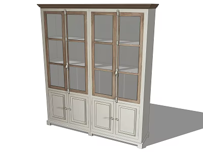 Elegant White Wooden Bookcase with Glass Doors and Multiple Storage Shelves Design 3d model