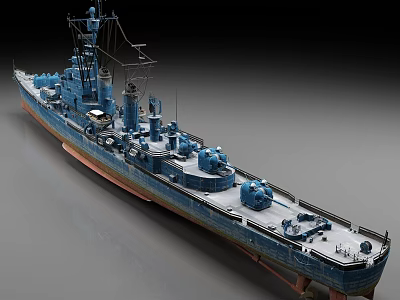 Blue Warship With Weaponry And Detailed Structure 3d model
