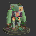 Green Mechanical Robot Figure With Grass Growing On Body And Base 3d model