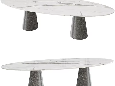 Modern Oval Dining Table With White Marble Top And Gray Cone Shaped Legs 3d model