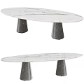 Modern Oval Dining Table With White Marble Top And Gray Cone Shaped Legs 3d model