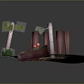 Cartoon Forest Scene With Tree Trunks Green Grass Red Mushrooms And Small Characters
