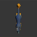Enchanting Fantasy Game Character With Blue Star Dotted Body Purple Horned Head Yellow Flame Paws Tail