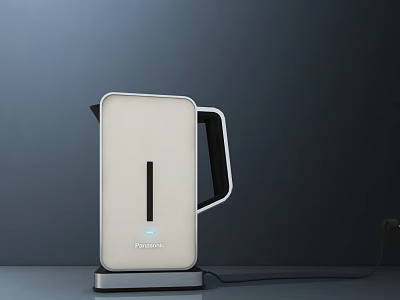 PARKSIDE White Electric Kettle With Sleek Design On Gray Background And Black Power Cord 3d model