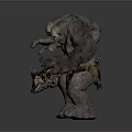 Two Giant Ape Sculptures Displaying Bent Postures Holding Rock And Open Mouth Features