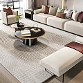 Modern Sofa and Coffee Table Set with Pillows Rug Decorative Painting and Green Plant