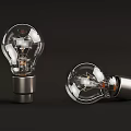 Two Transparent Glass Light Bulbs With Metal Base On Dark Background