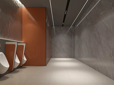 Modern Public Toilet Interior With Marble Walls Urinals And Bright Lighting 3d model