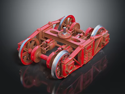 Red Heavy Duty Industrial Equipment With Multiple Wheels And Mechanical Structure 3d model