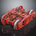 Red Heavy Duty Industrial Equipment With Multiple Wheels And Mechanical Structure 3d model