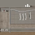 Natural Wooden Storage Cabinet With Clothing Rack Decorative Bowls And Shoe Compartment