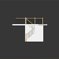 Indoor Staircase And Platform Design With Wooden Handrails And Black Metal Balusters