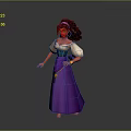 Animated 3D Female Character With Red Skin Purple Dress White Sleeves And Black Hair