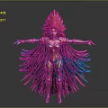Mythical Woman With Red Flame Hair In Gold Black Armor And Feather Wings Arms Outstretched