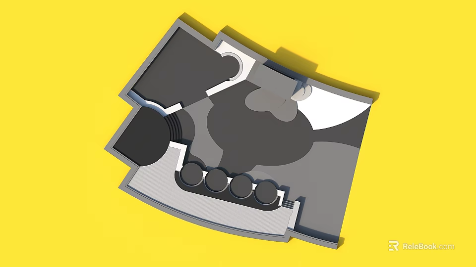 Abstract Floor Plan Design With Gray Black Sections And Circular Elements On Yellow Background 3d model 