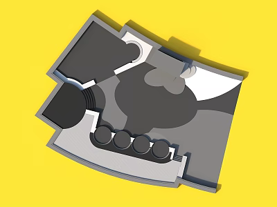 Abstract Floor Plan Design With Gray Black Sections And Circular Elements On Yellow Background 3d model