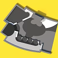 Abstract Floor Plan Design With Gray Black Sections And Circular Elements On Yellow Background