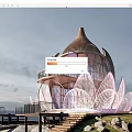 Lotus Shaped Wooden House With Balcony Staircase Rocks Grass And Scenic Coastal View