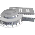 School Building With Circular Main Structure And Connected Rectangular Classroom Wing 3d model