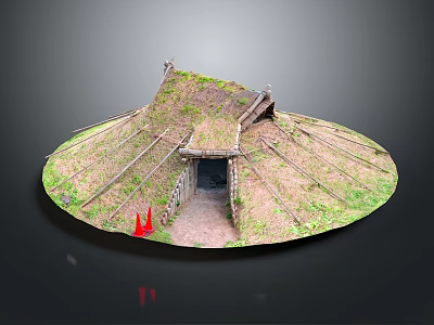 Cartoon Scene Of Traditional Round Hut With Thatched Roof Grass Covered Ground And Wooden Doorway 3d model