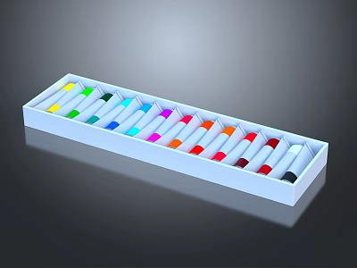 Colored Paint Tubes In White Box With Vibrant Colors Neatly Arranged 3d model