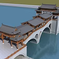 Traditional Chinese Archway Bridge With Arched Structure And Multi Tiered Tiled Roofs Over Water