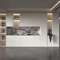 Contemporary White Sideboard With Wine Bottle Storage Lighting And Decorative Panel Design 3d model