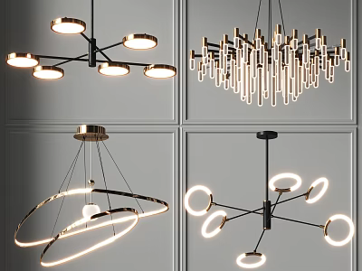 Modern Contemporary Chandelier Designs with Circular Rings Multiple Lights and Metallic Frames 3d model