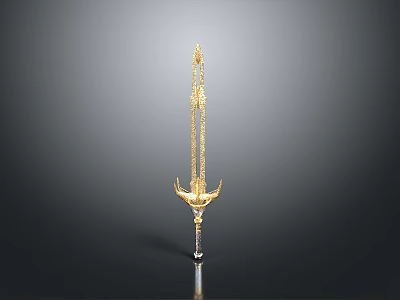 Golden Scepter With Ornate Decorative Chains Spiked Top And Crystal Base 3d model