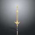 Golden Scepter With Ornate Decorative Chains Spiked Top And Crystal Base
