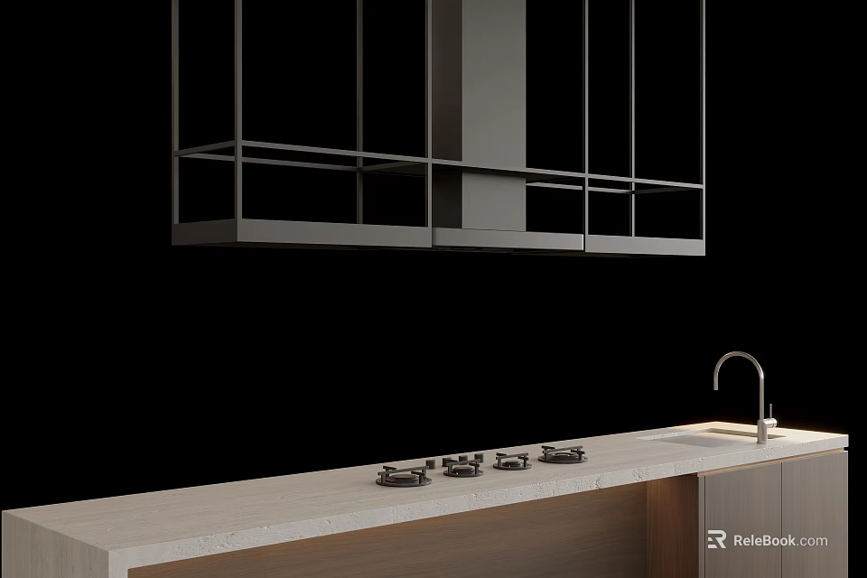 Modern Kitchen Appliances With White Countertop Cooktop And Range Hood 3d model 