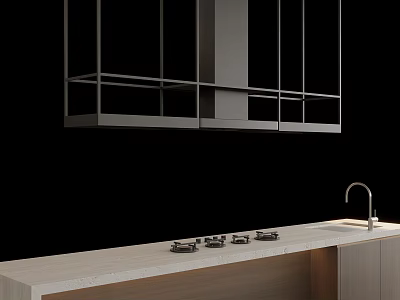 Modern Kitchen Appliances With White Countertop Cooktop And Range Hood 3d model