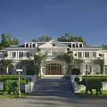 Elegant White Detached Villa With Symmetrical Design Green Topiaries Elephant Shaped Hedges And Stone Steps