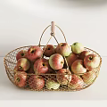 Decorative Ceramic Basket Filled With Red And Green Apples Wooden Handle White Background