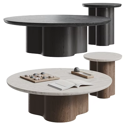 Modern Coffee Table With Black And Light Marble Top Wooden Base Chessboard And Open Book 3d model