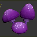 Three Purple Mushrooms with White Spots 3D Render on Dark Background