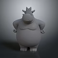 Gray Cartoon Horned Hippo Character With Plump Body Hands On Hips