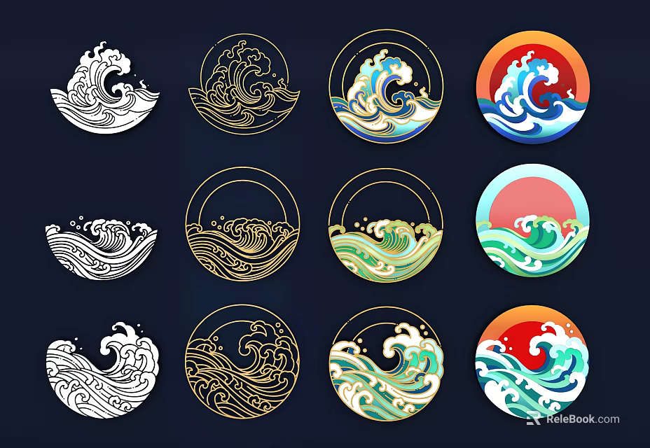Colorful Circular Wall Decor With Ocean Wave Patterns And Gold Accents 3d model