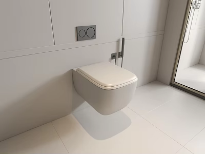 Wall Mounted White Toilet in Modern Bathroom With Sleek Design And White Tiles 3d model