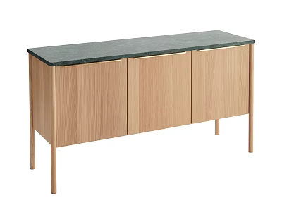 Modern Oak TV Stand With Three Doors Dark Countertop And Slim Legs 3d model