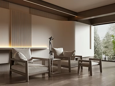 Minimalist Casual Sofa Set With Wooden Frame Fabric Cushions And Side Table 3d model