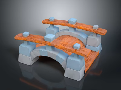 3D Model of Wooden Stone Bridge With Arch Structure and Decorative Pillars 3d model