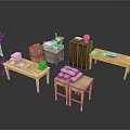 Wooden Dining Table In Rustic Natural Style With Cabinets Stools Books And Globe